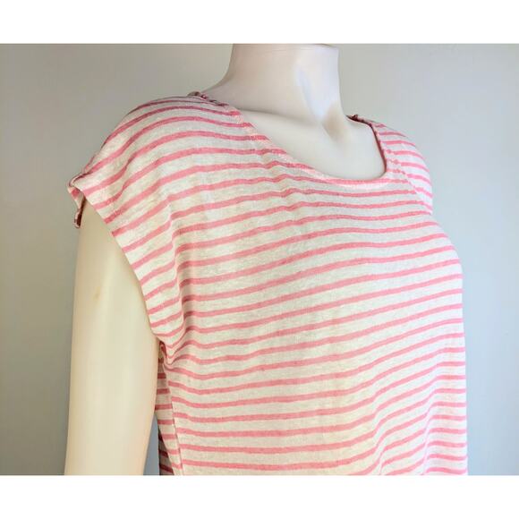 New Christian Siriano Linen Top Medium Pink White Striped High Low Cap Sleeve - Picture 2 of 9